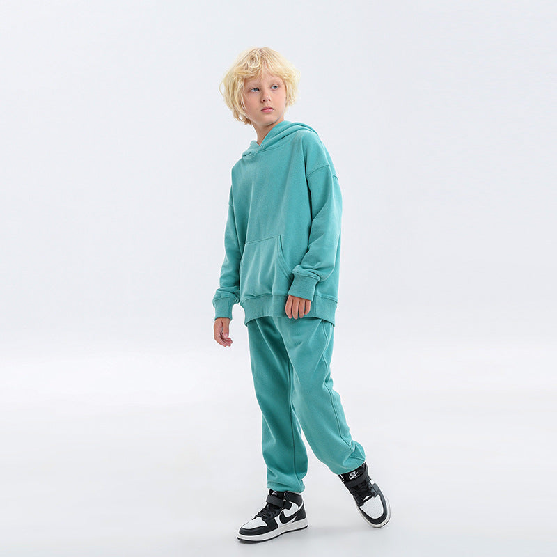 Children's Clothing Autumn And Winter New Terry Cotton Loose Hooded Sweater Suit Two-Piece Suit