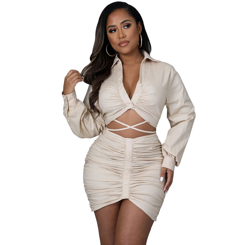 Sexy exposed navel two-piece suit skirt women's fashion casual small fragrance age Seducing skirt suit