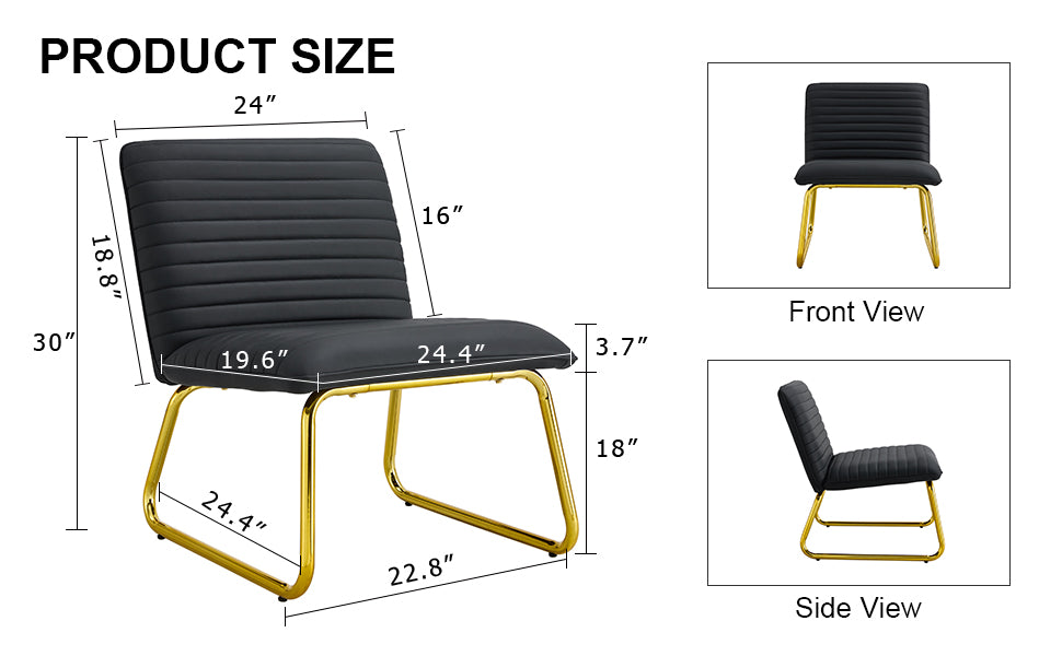 Black minimalist armless sofa chair with PU backrest and golden metal legs suitable for offices restaurants