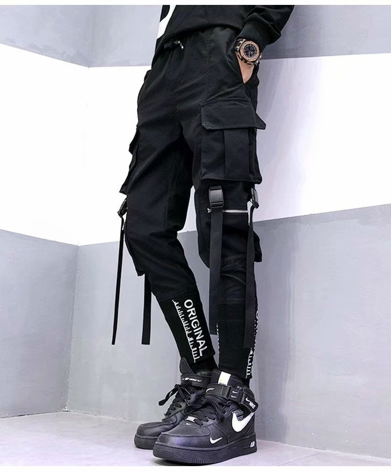 Workwear pants, men's trendy brand, tactical and functional casual pants, Korean version, street trend letter embroidery, small foot Harun pants