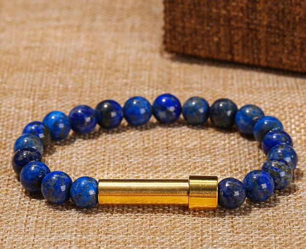 Natural Lapis Lazuli Bead Couples Bracelet Women Men Hollow Stainless Steel Put Secret Message Tube Notes Charm Hand Jewelry