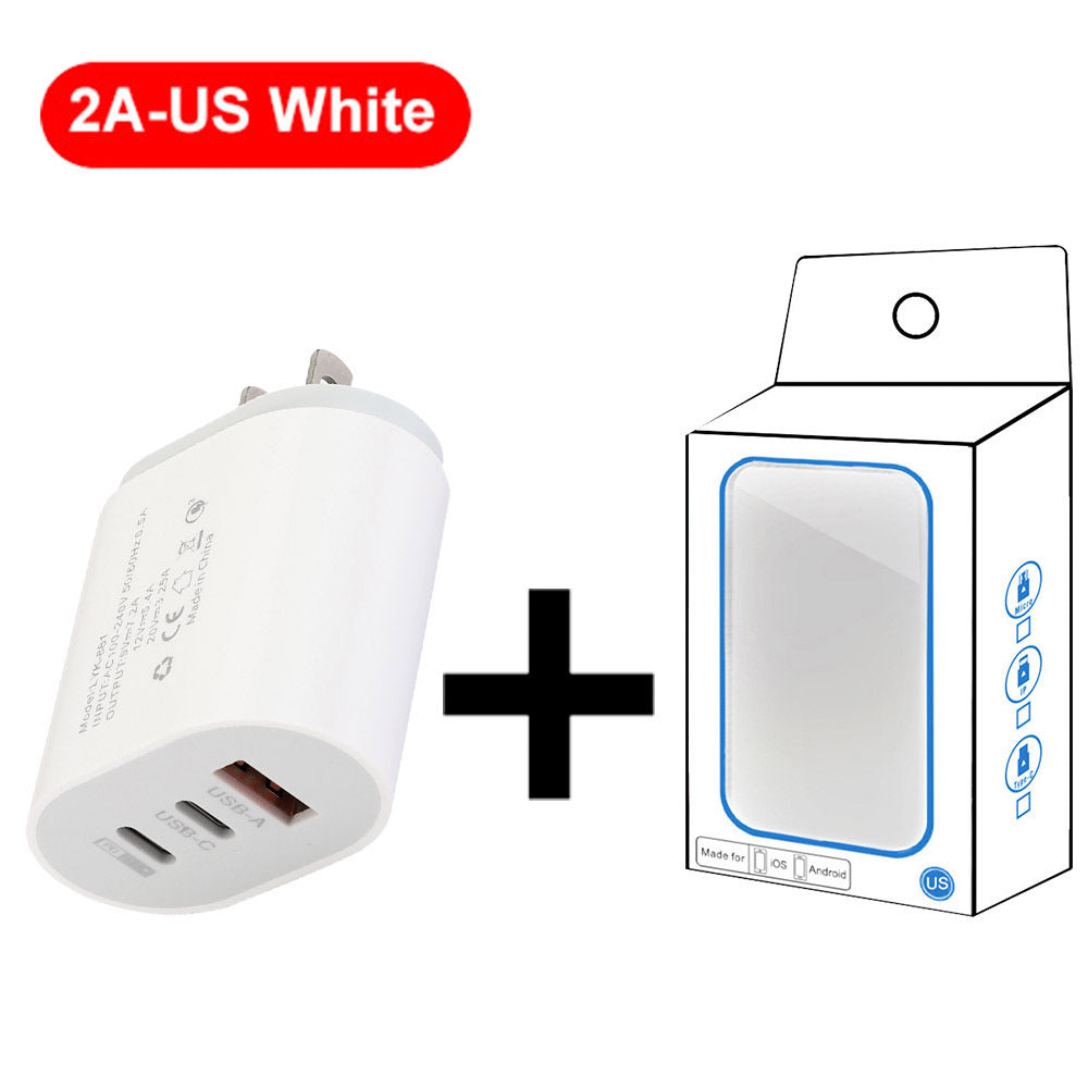 Type-C mobile phone charger 2A USB+2PD multi port US and European travel charging head