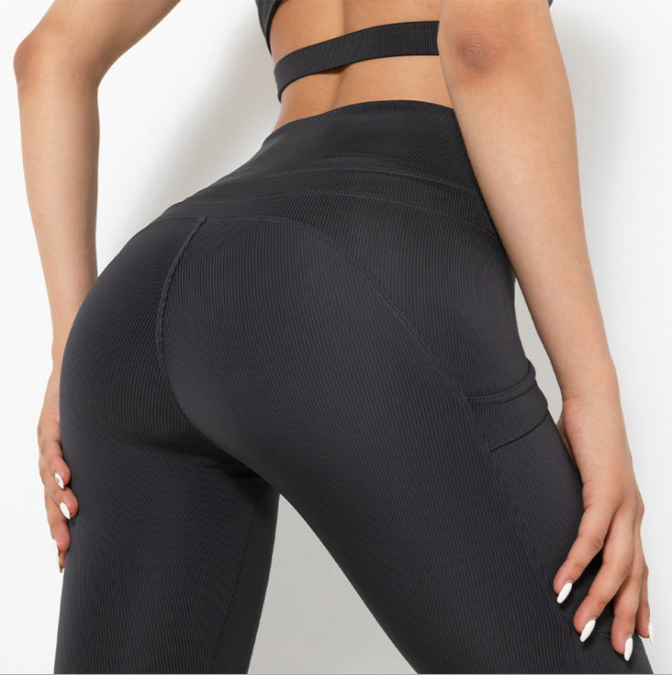 New Yoga Pants Women's Vertical Threaded High Waist Fitness Pants Peach Hips Sports Pants