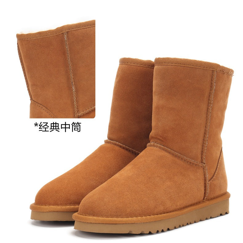 Snow boots, women's winter shoes, Sangpo cotton boots, snow cotton genuine leather, mid length women's shoes