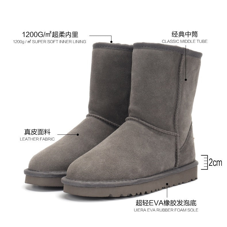 Snow boots, women's winter shoes, Sangpo cotton boots, snow cotton genuine leather, mid length women's shoes