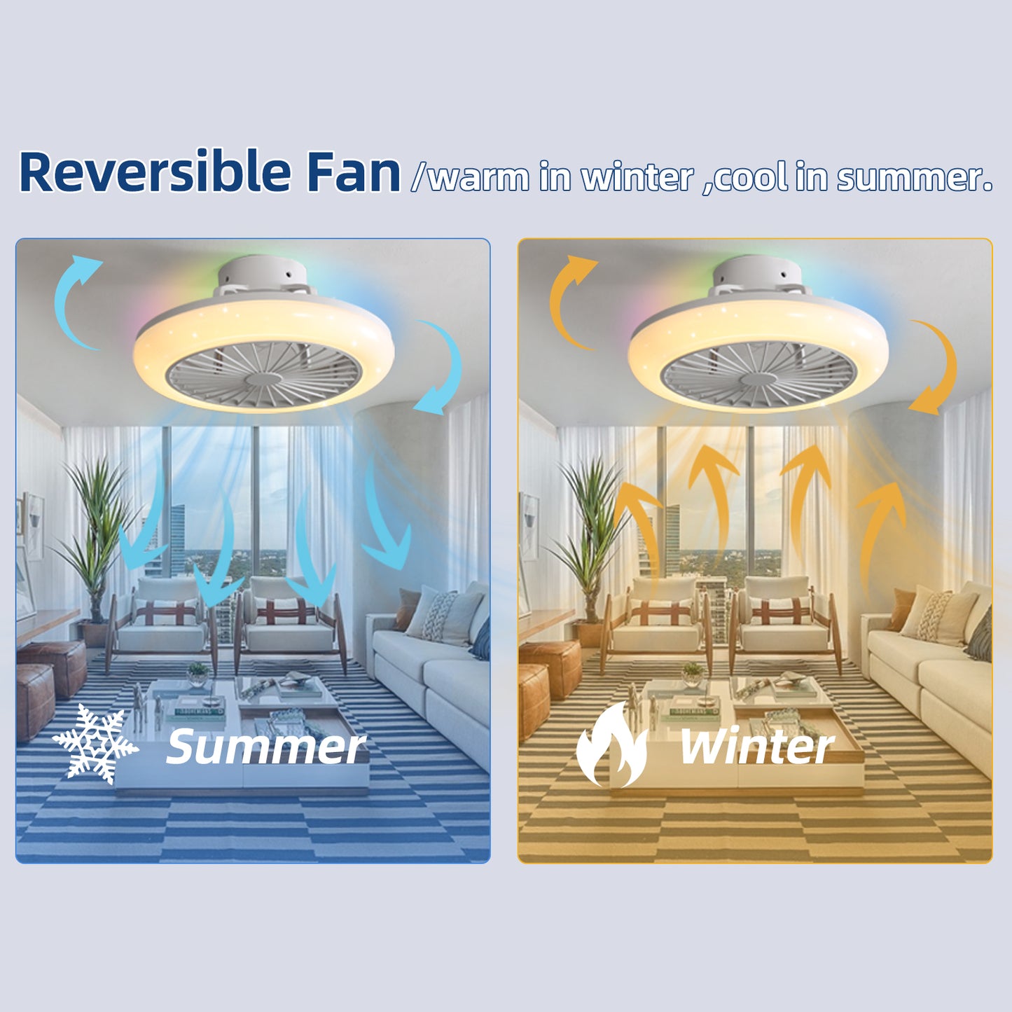 18" Smart LED Bladeless Ceiling Fans Remote with Alexa/Google, Modern Flush Mount RGB Ceiling Fan for Bedroom