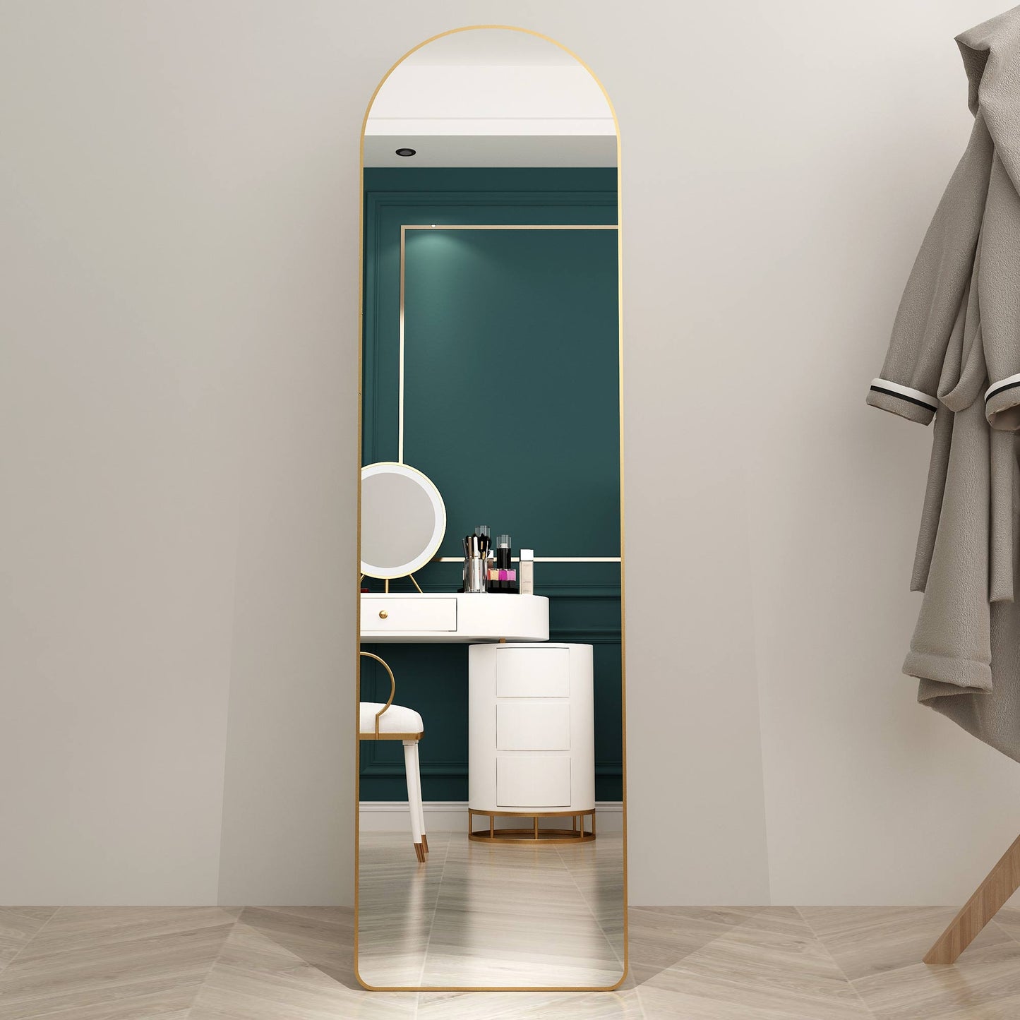 The 1st generation of floor mounted full length mirrors Aluminum alloy metal frame arched wall mirror bathroom makeup mirror