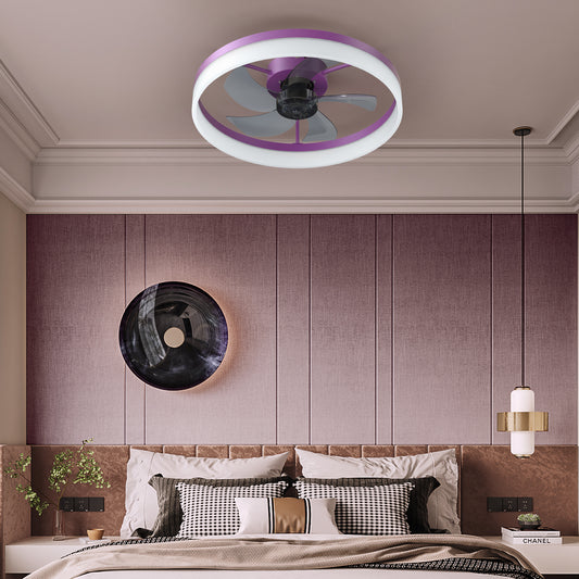 Ceiling Fans with Lights Dimmable LED Embedded installation of thin modern ceiling fans(Purple)