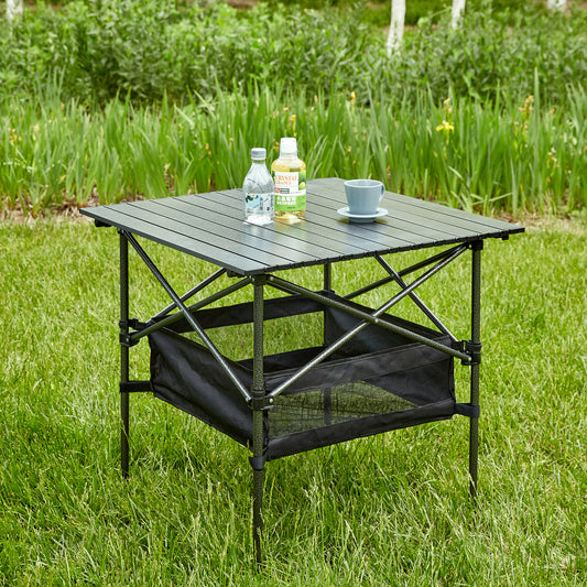 1-piece Folding Outdoor Table with Carrying Bag Lightweight Aluminum Roll-up Square Table for indoor Black