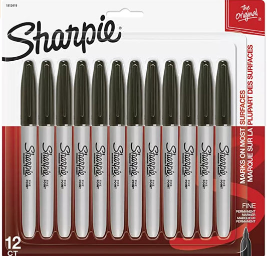 Sharpie Permanent Markers Fine Point Black 12 Count