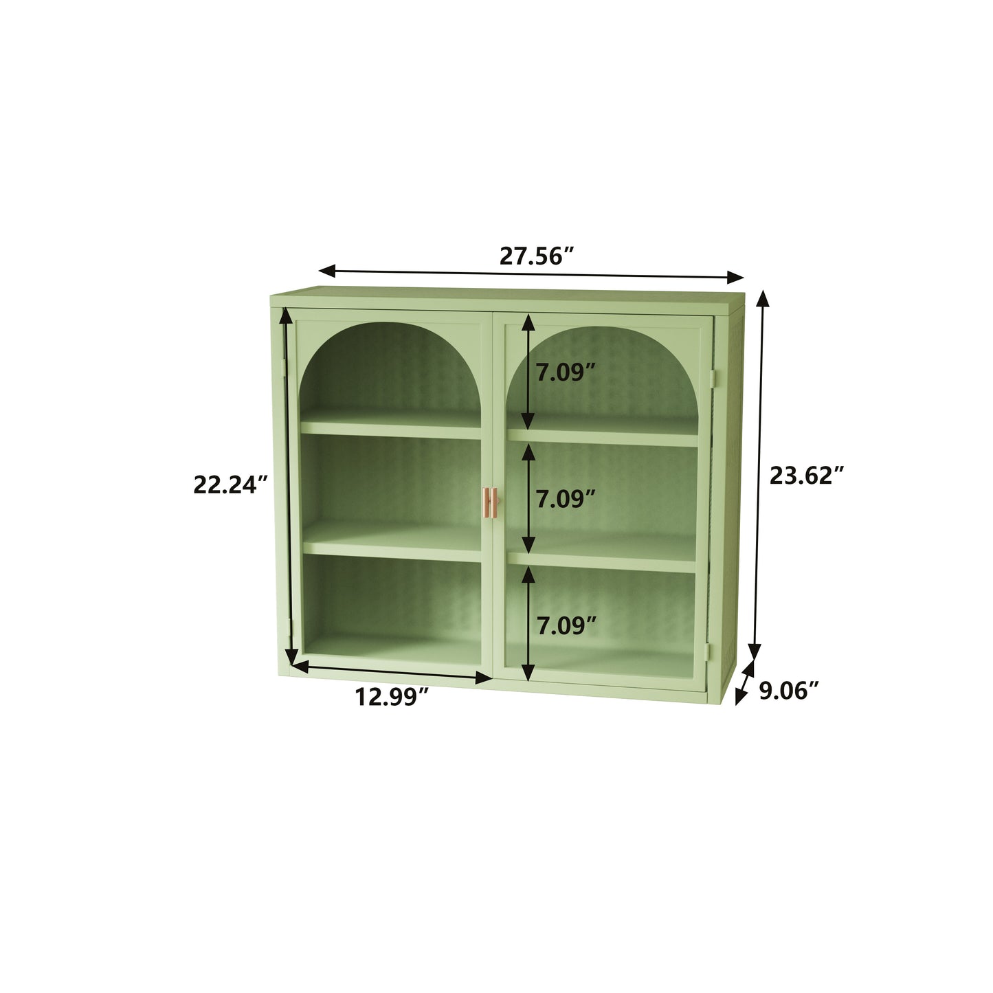 27.56"Glass Doors Modern Two-door Wall Cabinet with Featuring Three-tier Green