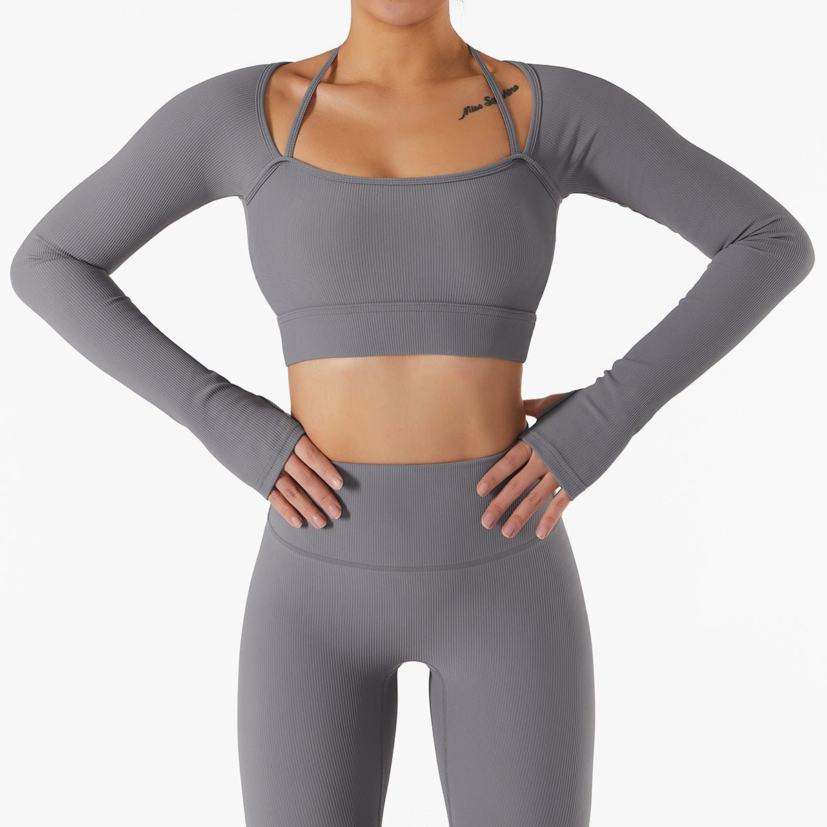 Spring And Summer New Sports Top Women's Quick Drying Fitness Suit With Breast Cushion Slim Tight Long Sleeve Yoga Suit