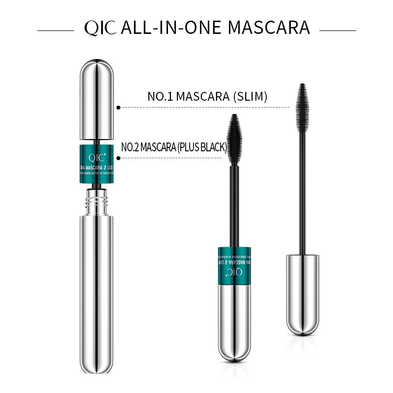 QIC Double Head Waterproof Mascara 4D Thick Pull Long Curl  Eyelashes Liquid Not Easy Dizzy Dye Eye Lashes Quick Waterproof