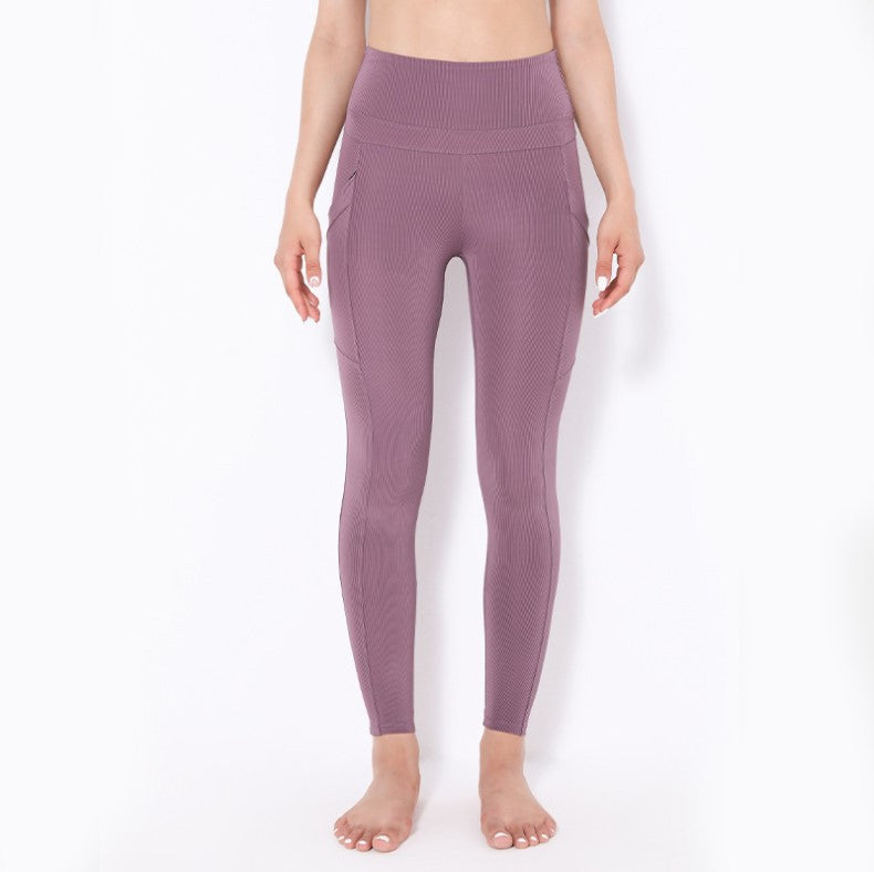 New Yoga Pants Women's Vertical Threaded High Waist Fitness Pants Peach Hips Sports Pants