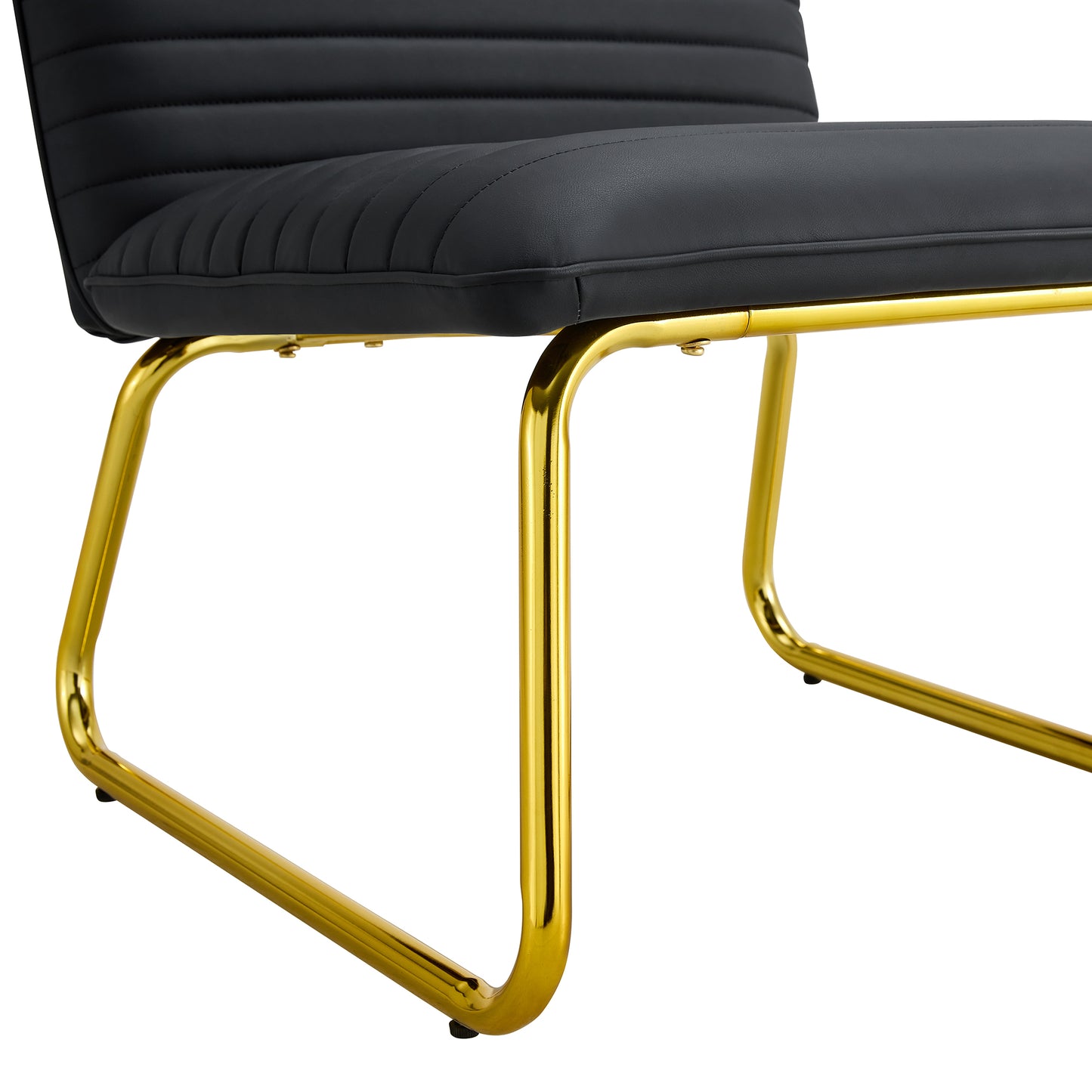 Black minimalist armless sofa chair with PU backrest and golden metal legs suitable for offices restaurants