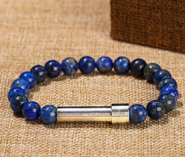 Natural Lapis Lazuli Bead Couples Bracelet Women Men Hollow Stainless Steel Put Secret Message Tube Notes Charm Hand Jewelry