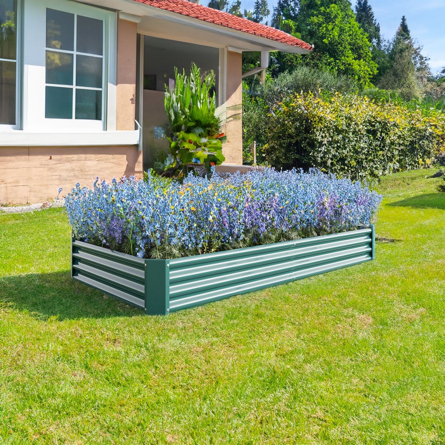 Raised Garden Bed Kit - Metal Raised Bed Garden 7.6x3.7x0.98ft for Flower Planters, Vegetables Herb Green