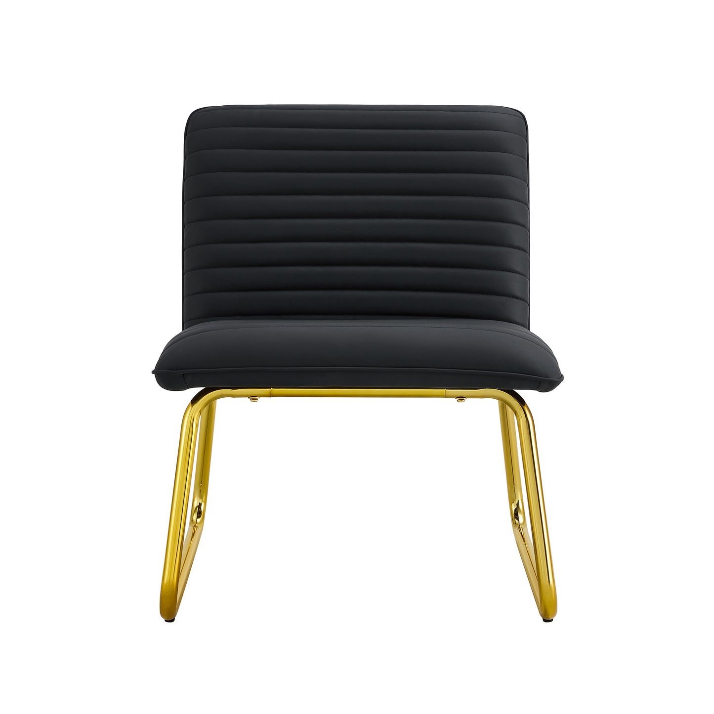 Black minimalist armless sofa chair with PU backrest and golden metal legs suitable for offices restaurants