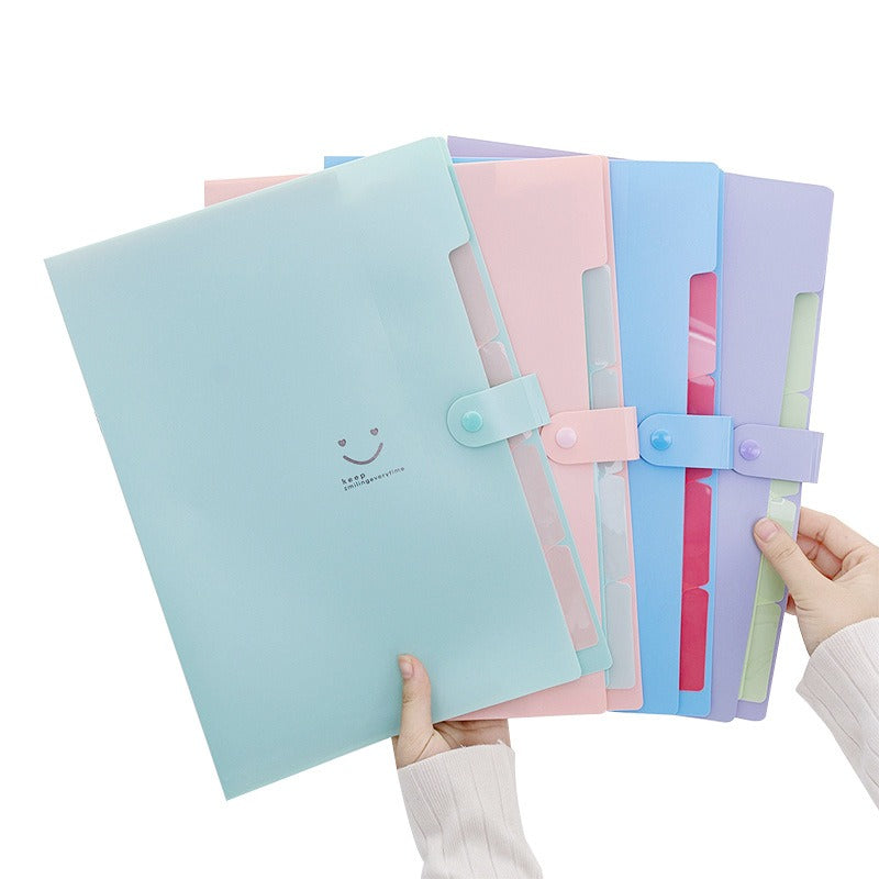 Student Multi-Layer Folder Smiley Face A4 Organ Bag File Pocket Insert Data Book Test Paper Folder 5 Compartments