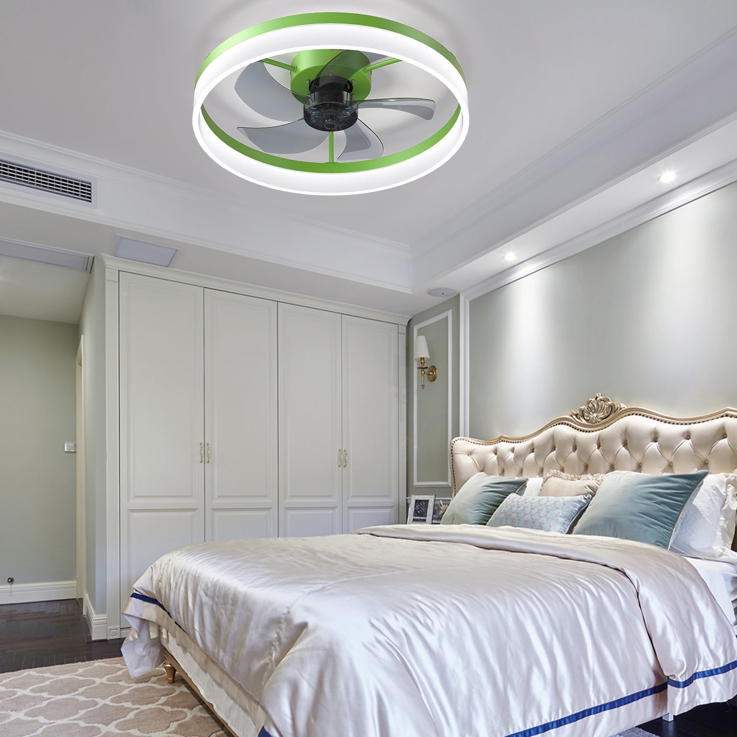Ceiling Fans with Lights Dimmable LED Embedded installation of thin modern ceiling fans(Green)