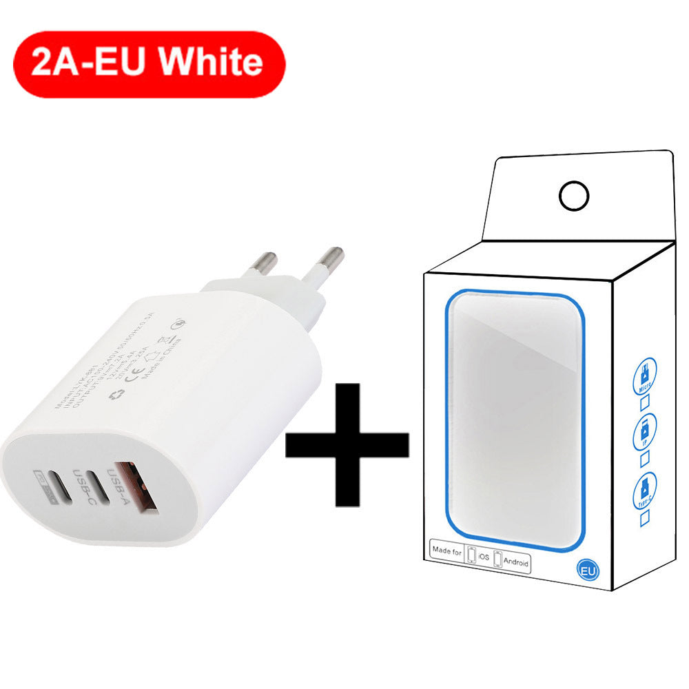 Type-C mobile phone charger 2A USB+2PD multi port US and European travel charging head