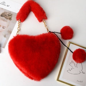 Cyber Red Fashion Plush Heart shaped Bag