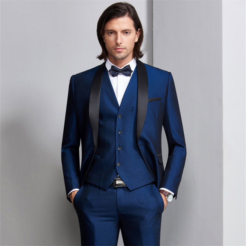 Wedding Suits For Men Shawl Collar 3 Pieces Slim Fit Burgundy Suit Mens Royal Blue Tuxedo Jacket