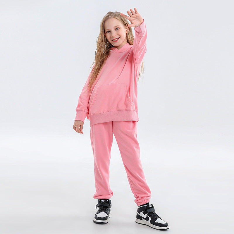 Children's Clothing Autumn And Winter New Terry Cotton Loose Hooded Sweater Suit Two-Piece Suit