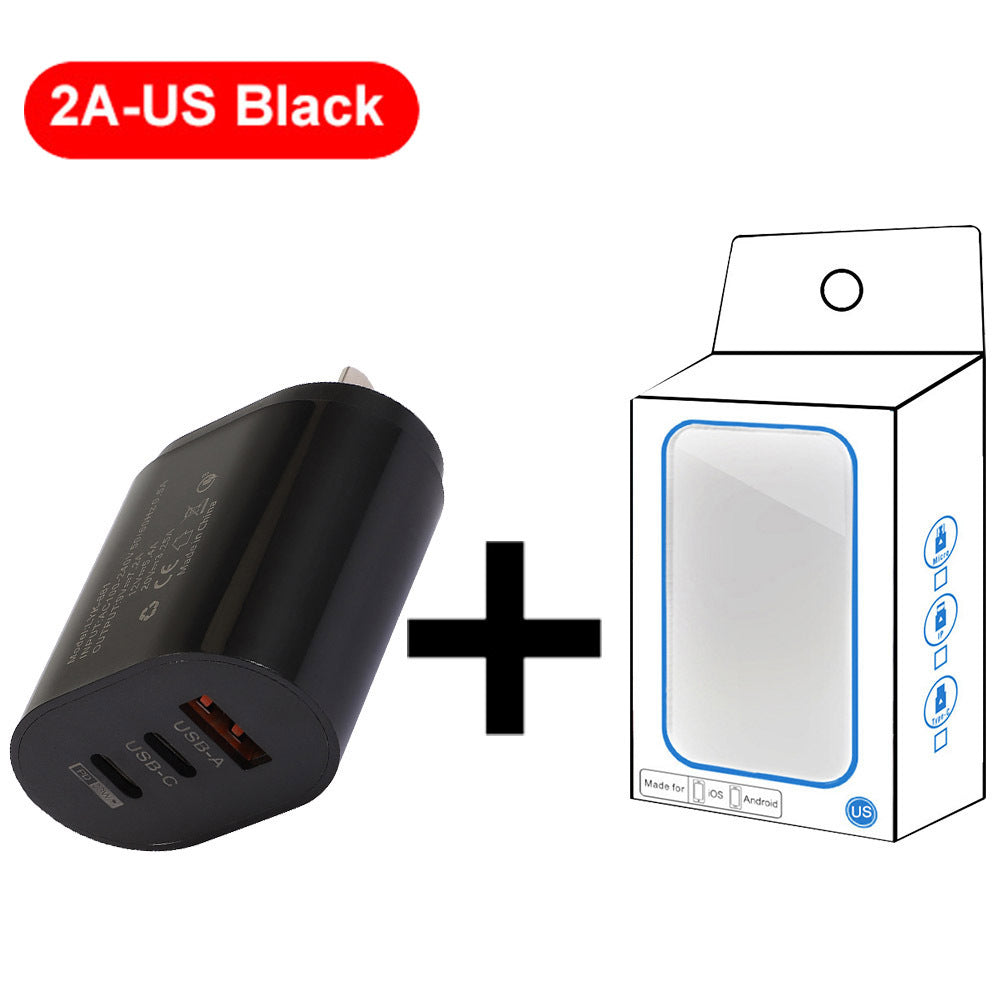 Type-C mobile phone charger 2A USB+2PD multi port US and European travel charging head