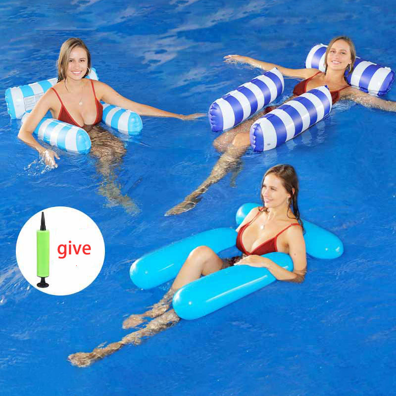 New Inflatable Striped Floating Water Floating Hammock Adult Swimming Clip Net Floating Bed Foldable Water Lounger