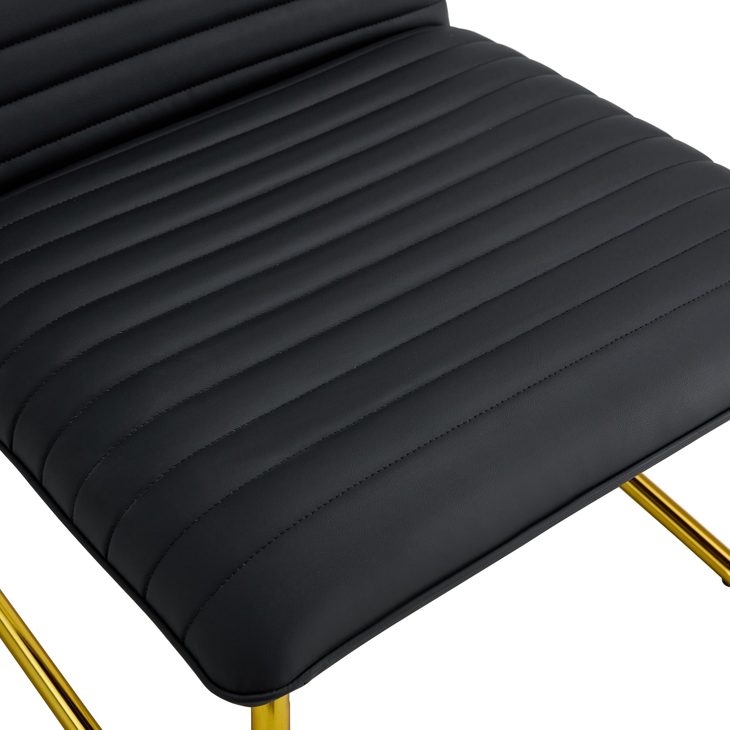 Black minimalist armless sofa chair with PU backrest and golden metal legs suitable for offices restaurants