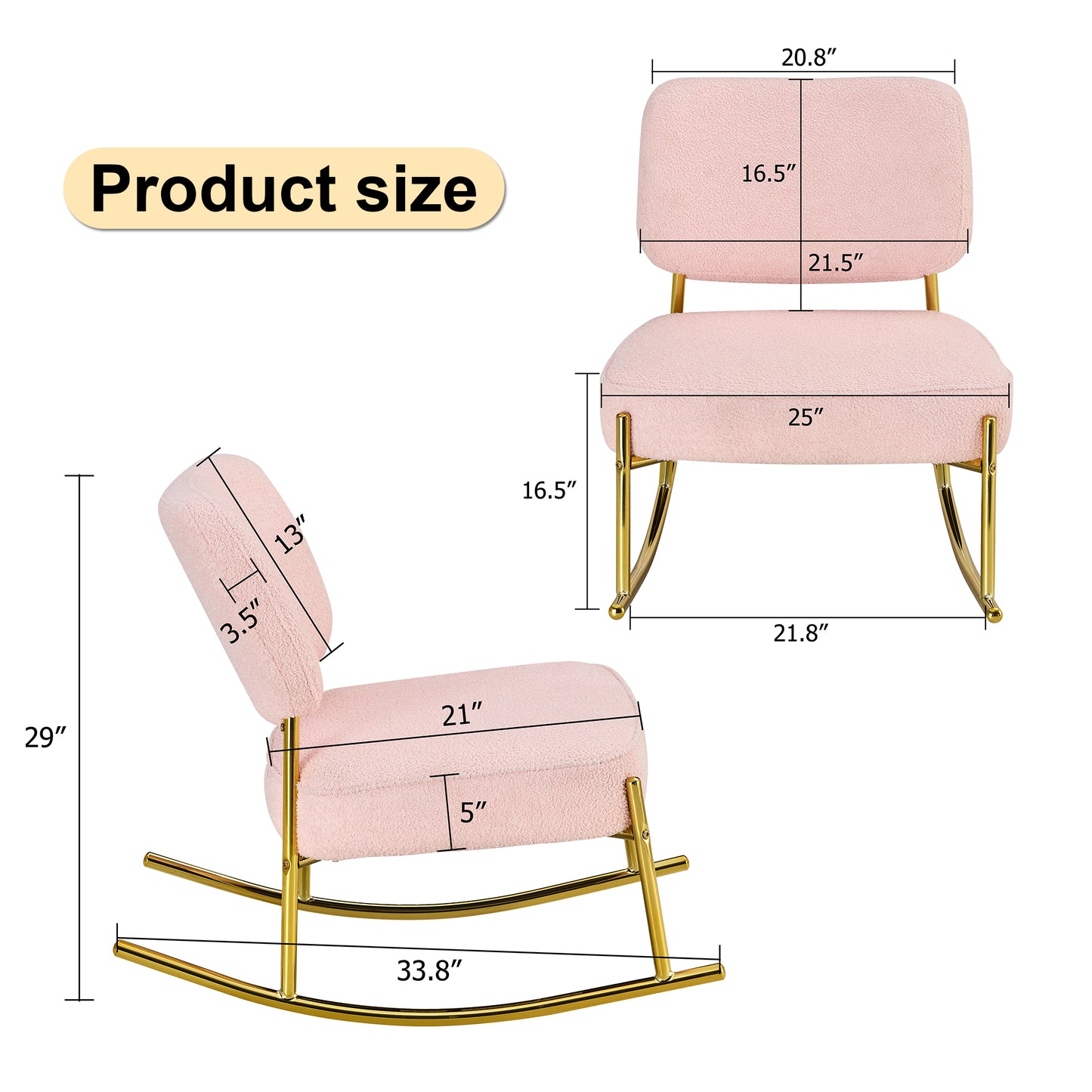 Teddy velvet material cushioned rocking chair unique rocking chair cushioned seat