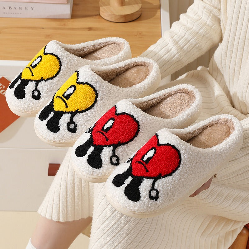 Cotton slippers for women in winter, thick soles for anti slip, bad at home, rabbit heart, Mr. Mao slippers for men, couple cartoon warmth