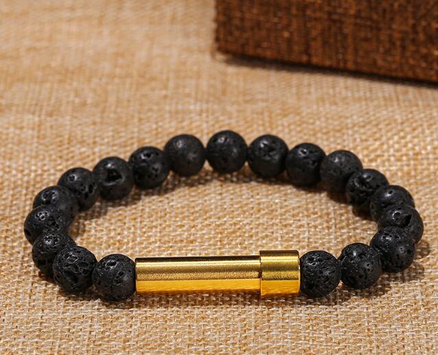 Natural Lapis Lazuli Bead Couples Bracelet Women Men Hollow Stainless Steel Put Secret Message Tube Notes Charm Hand Jewelry