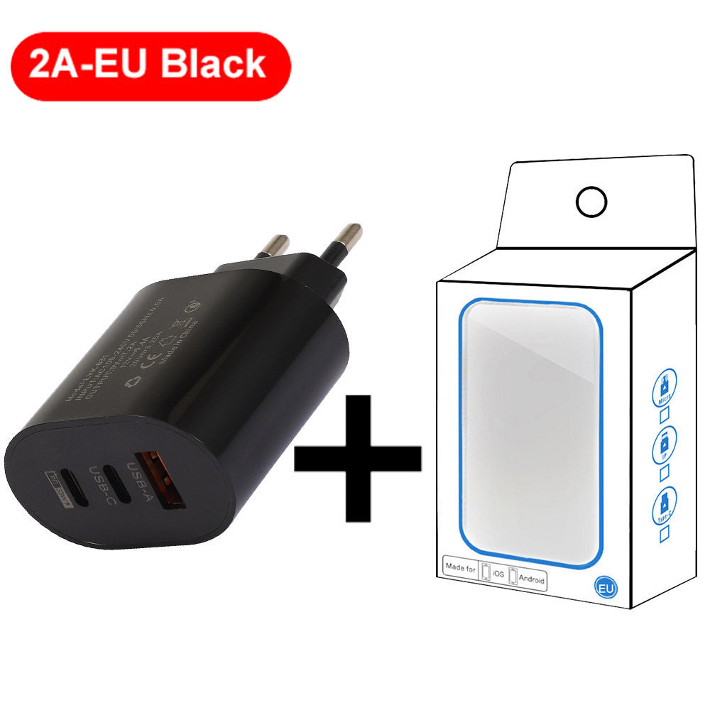 Type-C mobile phone charger 2A USB+2PD multi port US and European travel charging head