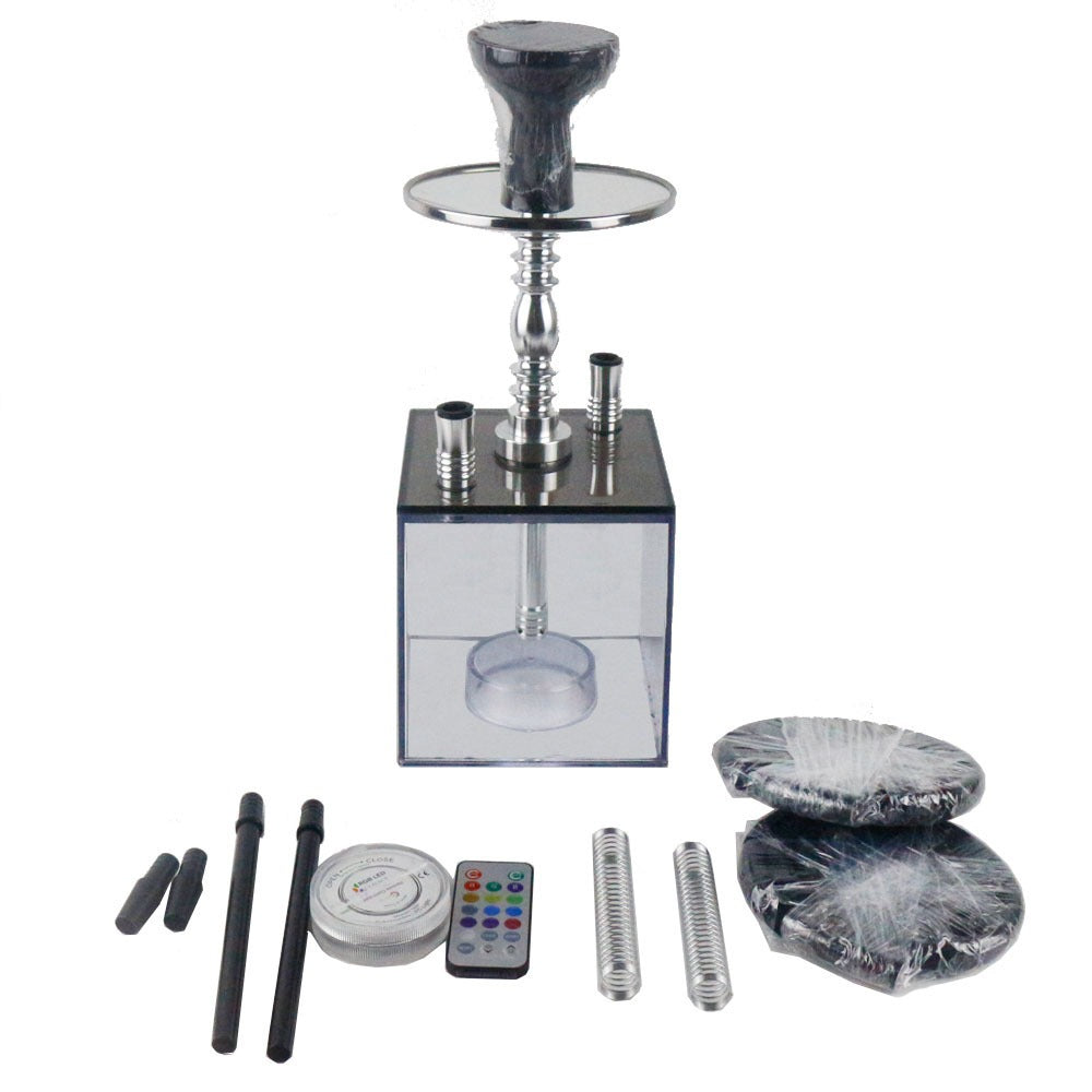 Acrylic hookah set with LED light square double tube hookah finished accessories