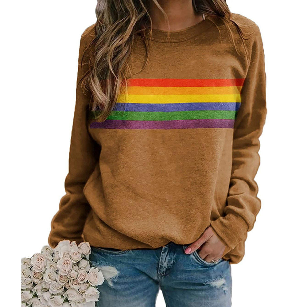 Colorful striped printed round neck pullover long sleeved sweatshirt