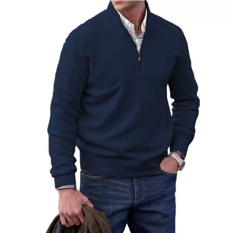 Men's Zipper Stand up Collar Sweater Wool Men's Warm Sweater