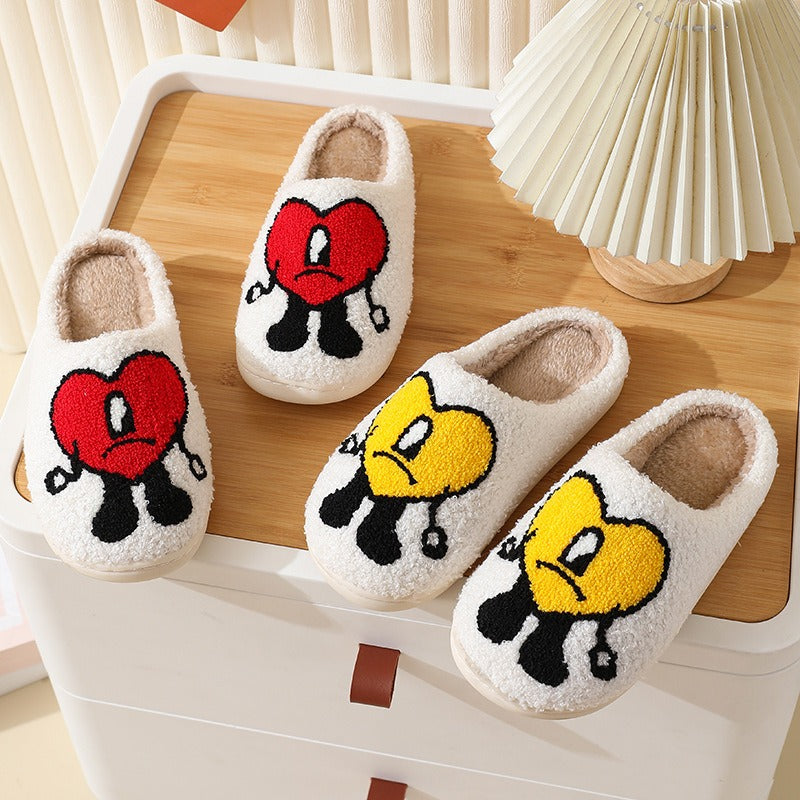 Cotton slippers for women in winter, thick soles for anti slip, bad at home, rabbit heart, Mr. Mao slippers for men, couple cartoon warmth