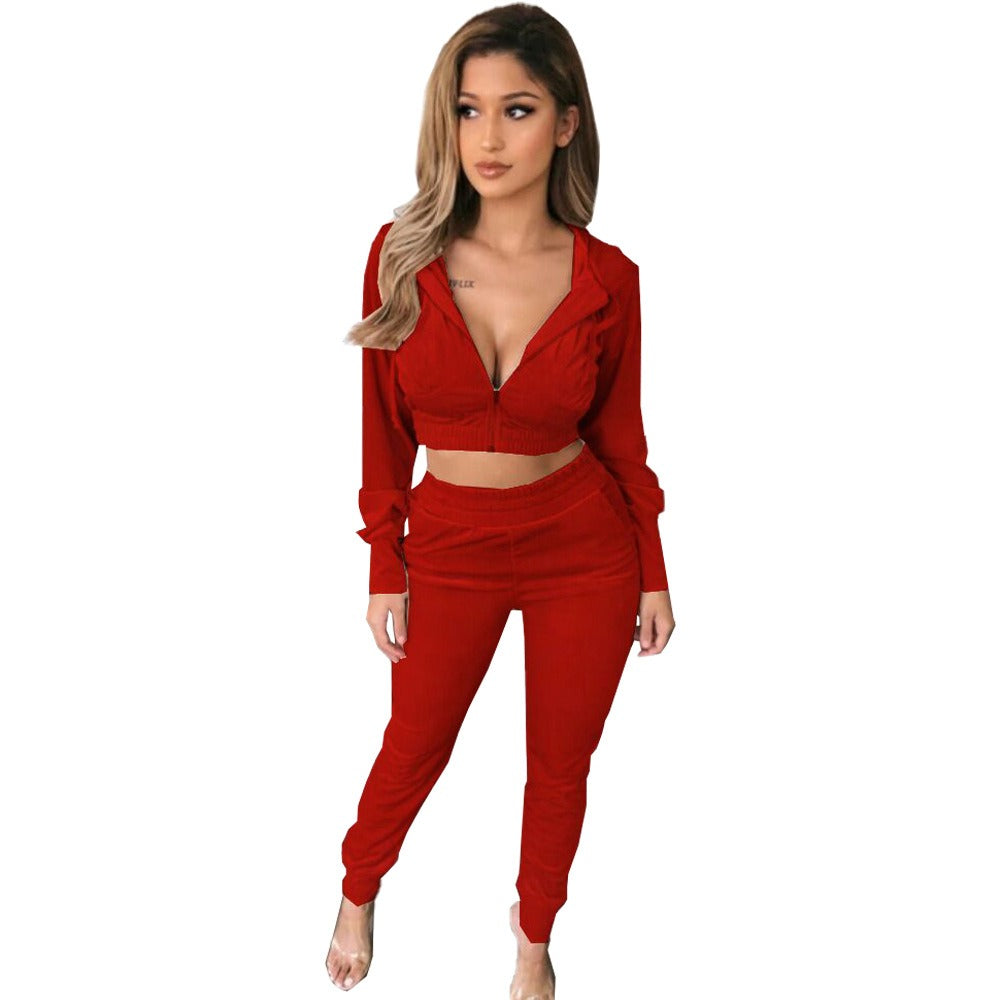 European and American women's new Korean velvet casual two-piece set