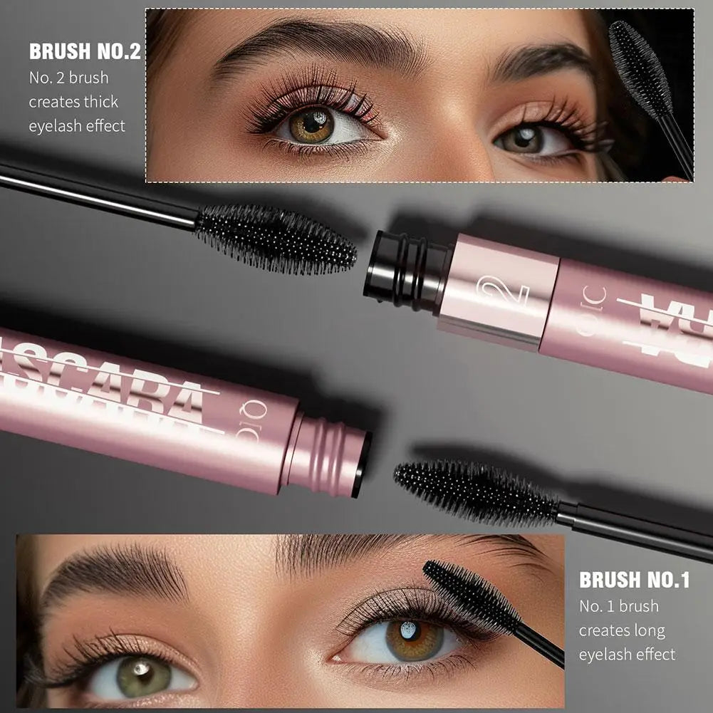 Double Head Black Mascara Waterproof Lengthens Extension Eyelashes Non-smudge Lengthening Volume 5D Silk Fiber Mascara Cosmetics